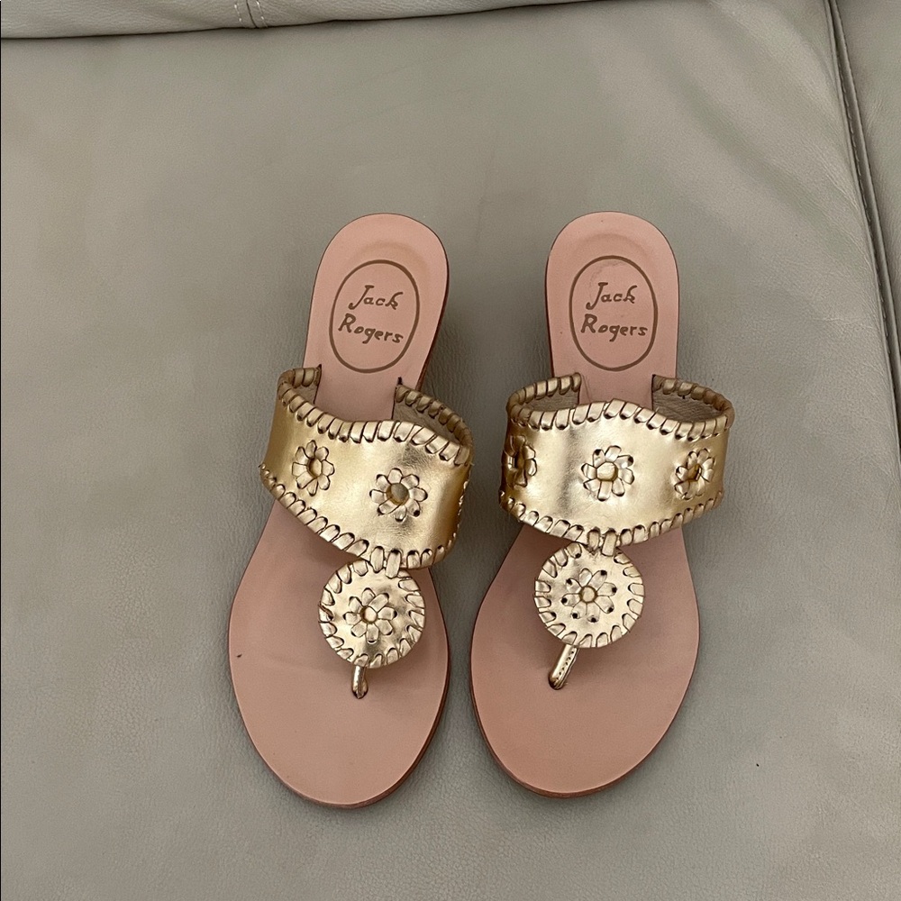Jack Rogers Gold Floral Sandals
